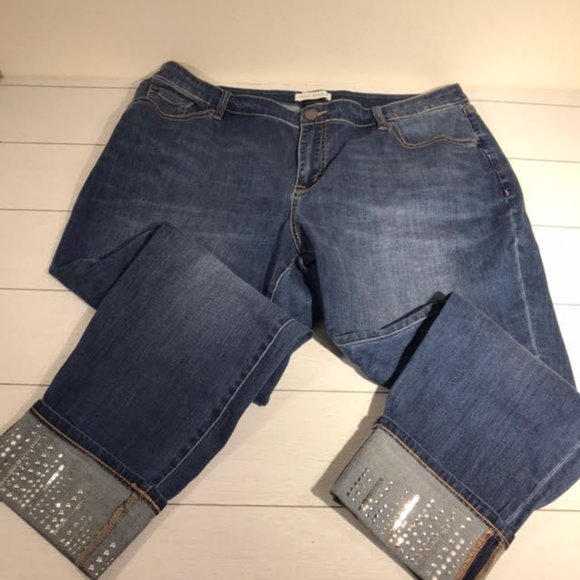 Lane Bryant Denim - Lane Bryant Medium Wash Embellished Cuffed Midrise Jeans Size 16